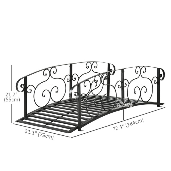 6FT Steel Arch Backyard Garden Bridge with Safety Siderails, Decorative Arc Landscaping Bridge for Backyard Creek, Stream, Pond, Black