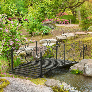 6FT Steel Arch Backyard Garden Bridge with Safety Siderails, Decorative Arc Landscaping Bridge for Backyard Creek, Stream, Pond, Black