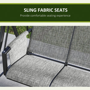 3 Person Porch Swing Outdoor Swing Chair with High Back Design, Side Pouches and Adjustable Canopy, Mixed Grey