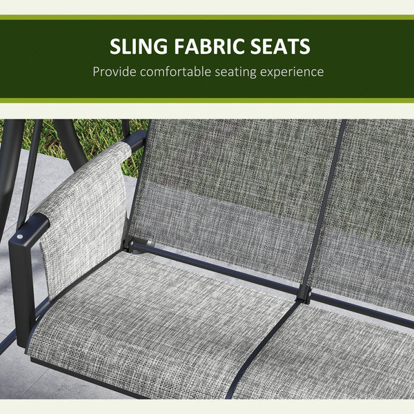 3 Person Porch Swing Outdoor Swing Chair with High Back Design, Side Pouches and Adjustable Canopy, Mixed Grey