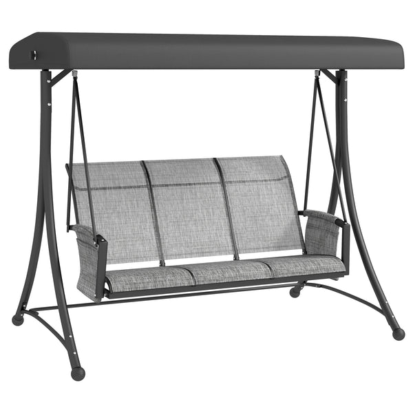 3 Person Porch Swing Outdoor Swing Chair with High Back Design, Side Pouches and Adjustable Canopy, Mixed Grey