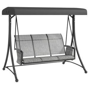3 Person Porch Swing Outdoor Swing Chair with High Back Design, Side Pouches and Adjustable Canopy, Mixed Grey