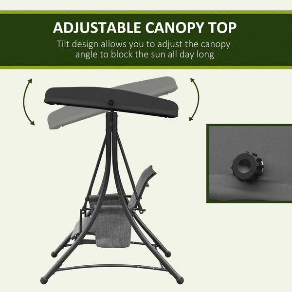3 Person Porch Swing Outdoor Swing Chair with High Back Design, Side Pouches and Adjustable Canopy, Mixed Grey