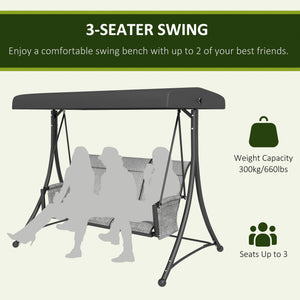 3 Person Porch Swing Outdoor Swing Chair with High Back Design, Side Pouches and Adjustable Canopy, Mixed Grey