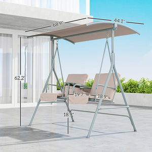 2 Person Porch Swing with Stand, Outdoor Swing with Canopy, Pivot Storage Table, 2 Cup Holders, Cushions for Patio, Backyard, Beige