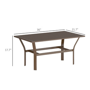 Outdoor Coffee Table, All-Weather Rectangle Metal Patio Coffee Table with Slatted Tabletop for Outside, Patio, Garden, Balcony, Backyard, Brown