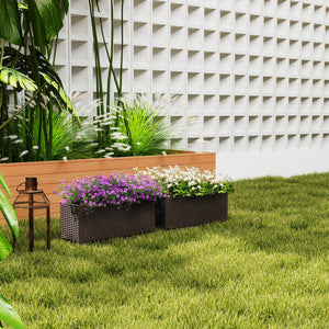 2 Pack Railing Planter Box, 20 Inch Hanging Flower Pots with Hooks and Drainage Hole, Rectangular Planters for Fence, Balcony, Garden, Patio, Rattan Look, Brown