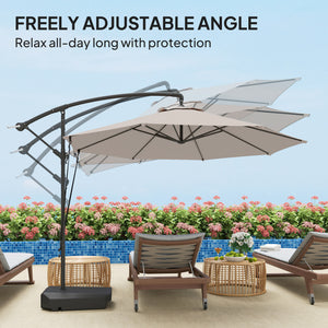 3(m) Garden Cantilever Parasol with Fillable Base, Wind Protection Strap, Cover, Round Banana Hanging Umbrella with Crank Handle and Tilt, Patio Umbrella for Outdoor Sun Shade, UPF50+, Cream