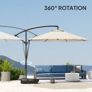 3(m) Garden Cantilever Parasol with Fillable Base, Wind Protection Strap, Cover, Round Banana Hanging Umbrella with Crank Handle and Tilt, Patio Umbrella for Outdoor Sun Shade, UPF50+, Cream