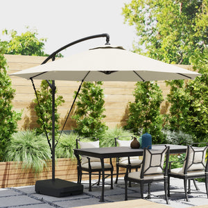 3(m) Garden Cantilever Parasol with Fillable Base, Wind Protection Strap, Cover, Round Banana Hanging Umbrella with Crank Handle and Tilt, Patio Umbrella for Outdoor Sun Shade, UPF50+, Cream