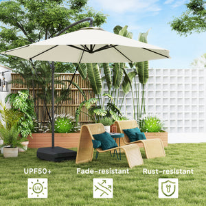 3(m) Garden Cantilever Parasol with Fillable Base, Wind Protection Strap, Cover, Round Banana Hanging Umbrella with Crank Handle and Tilt, Patio Umbrella for Outdoor Sun Shade, UPF50+, Cream