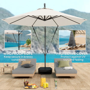 3(m) Garden Cantilever Parasol with Fillable Base, Wind Protection Strap, Cover, Round Banana Hanging Umbrella with Crank Handle and Tilt, Patio Umbrella for Outdoor Sun Shade, UPF50+, Cream