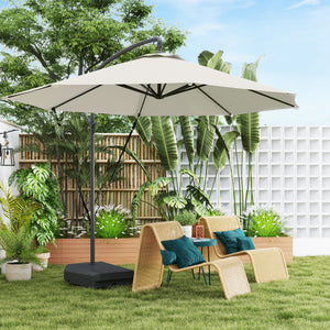 3(m) Garden Cantilever Parasol with Fillable Base, Wind Protection Strap, Cover, Round Banana Hanging Umbrella with Crank Handle and Tilt, Patio Umbrella for Outdoor Sun Shade, UPF50+, Cream