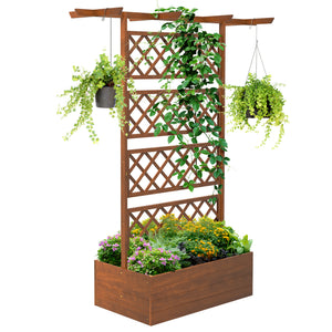 Wood Planter with Trellis, Raised Garden Bed Privacy Screen Planter Box to Grow Vegetables, Herbs and Flowers for Garden, Patio, Deck, Orange