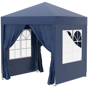 6.6'x6.6' Pop Up Canopy Tent with Sidewalls, Instant Sun Shelter Camping Gazebo with Carry Bag, for Outdoor, Garden, Patio, Blue