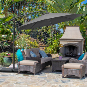 9.6ft Offset Patio Umbrella with Base, Garden Hanging Parasol with Crank, Banana Cantilever Umbrella Sun Shade, Black