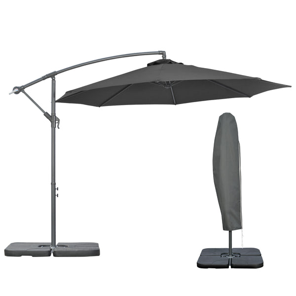 9.6ft Offset Patio Umbrella with Base, Garden Hanging Parasol with Crank, Banana Cantilever Umbrella Sun Shade, Black