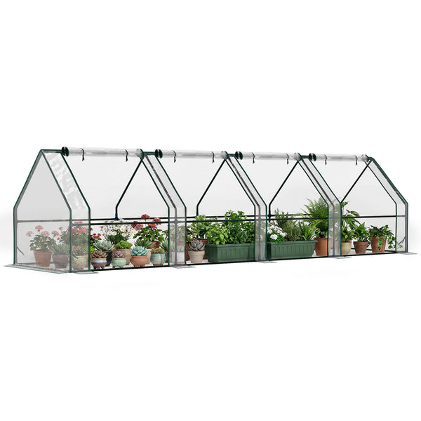 12' x 3' x 3'Mini Greenhouse with Zippered Doors & Roll-up Windows, Portable Plant Hot House with PVC Cover, Water Resistant, UV Protected for Outdoor Flowers, Vegetables, Clear