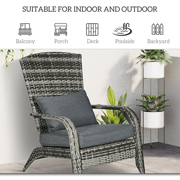 Patio Wicker Adirondack Chair, Outdoor PE Rattan Fire Pit Chair, Muskoka Chair w/ Soft Cushions, Tall Curved Backrest and Comfortable Armrests for Deck Garden, Grey