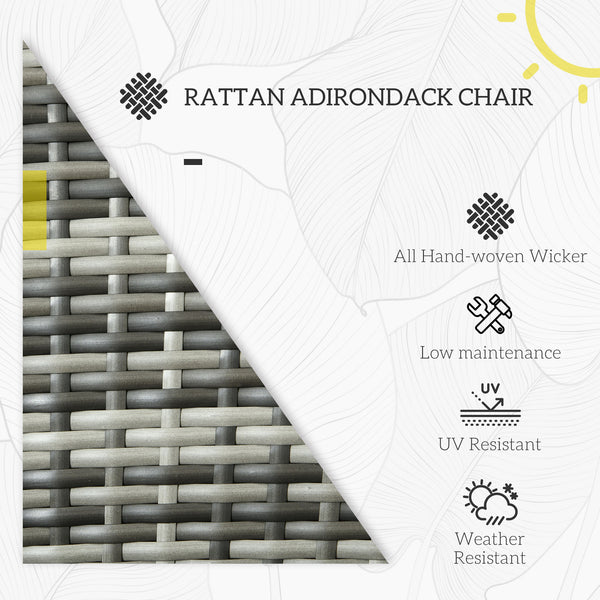 Patio Wicker Adirondack Chair, Outdoor PE Rattan Fire Pit Chair, Muskoka Chair w/ Soft Cushions, Tall Curved Backrest and Comfortable Armrests for Deck Garden, Grey
