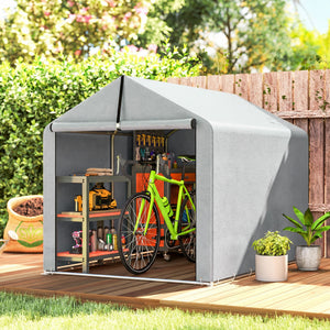 7' x 5' Portable Shed, Waterproof Bike Tent with Roll-up Zipper Door and Galvanized Steel Frame, Outdoor Storage Shed for Bike, Firewood, Garden Tools, Light Grey