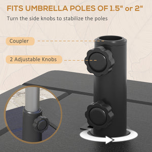 3-in-1 Outdoor Umbrella Base, Coffee End Table, Flower Box Planter with Drain Hole, Fillable Patio Umbrella Stand Table with Wheels and Handles, Black