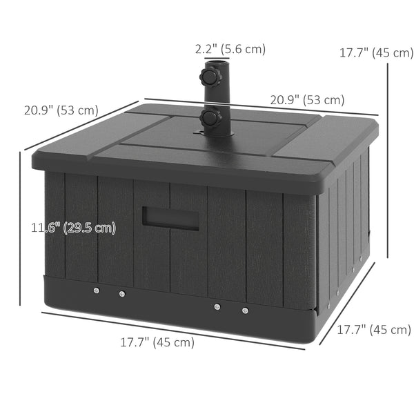 3-in-1 Outdoor Umbrella Base, Coffee End Table, Flower Box Planter with Drain Hole, Fillable Patio Umbrella Stand Table with Wheels and Handles, Black