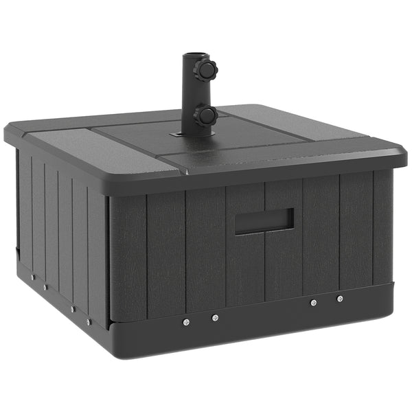 3-in-1 Outdoor Umbrella Base, Coffee End Table, Flower Box Planter with Drain Hole, Fillable Patio Umbrella Stand Table with Wheels and Handles, Black