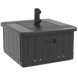 3-in-1 Outdoor Umbrella Base, Coffee End Table, Flower Box Planter with Drain Hole, Fillable Patio Umbrella Stand Table with Wheels and Handles, Black