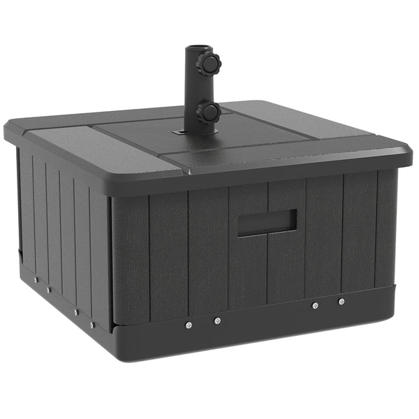 3-in-1 Outdoor Umbrella Base, Coffee End Table, Flower Box Planter with Drain Hole, Fillable Patio Umbrella Stand Table with Wheels and Handles, Black