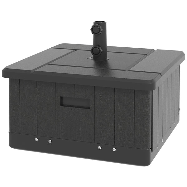 3-in-1 Outdoor Umbrella Base, Coffee End Table, Flower Box Planter with Drain Hole, Fillable Patio Umbrella Stand Table with Wheels and Handles, Black
