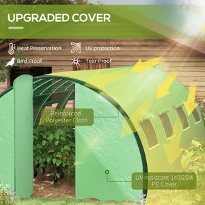 6 x 3(m) Walk-in Polytunnel Greenhouse with Upgraded Structure, 2 Hinged Doors, 8 Mesh Windows, Tunnel Warm House Tent with UV-resistant PE Cover, Green