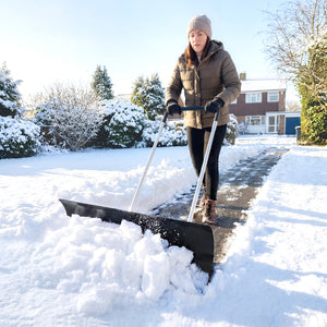 37-Inch Extra Wide Snow Shovel with Wheels, Heavy Duty Aluminum Snow Pusher with Ergonomic Adjustable Handle, Angled Blade and Non-Slip Grip for Driveway, Sidewalks, Garden, Deck, Black