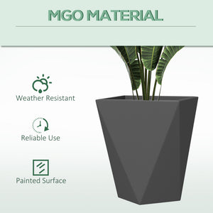 Outsunny Set of 3 Tall Planters, 18", 15.25", 11.75", MgO Indoor Outdoor Planters with Drainage Holes, Stackable Flower Pots for Garden, Patio, Balcony, Front Door, Gray