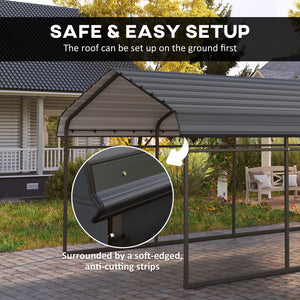 10' x 15' Heavy Duty Metal Carport, Waterproof Garage Car Canopy Shelter with Galvanized Metal Roof and Removable Sidewalls for Cars, Boats, Tractors, Dark Gray