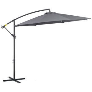 10ft Offset Patio Umbrella with Base, Garden Hanging Parasol with Crank, Banana Cantilever Umbrella Sun Shade, Grey