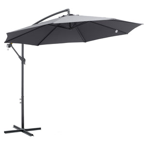 10ft Offset Patio Umbrella with Base, Garden Hanging Parasol with Crank, Banana Cantilever Umbrella Sun Shade, Grey