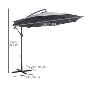 10ft Offset Patio Umbrella with Base, Garden Hanging Parasol with Crank, Banana Cantilever Umbrella Sun Shade, Grey