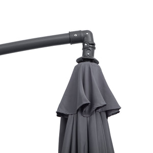 10ft Offset Patio Umbrella with Base, Garden Hanging Parasol with Crank, Banana Cantilever Umbrella Sun Shade, Grey