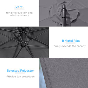 10ft Offset Patio Umbrella with Base, Garden Hanging Parasol with Crank, Banana Cantilever Umbrella Sun Shade, Grey