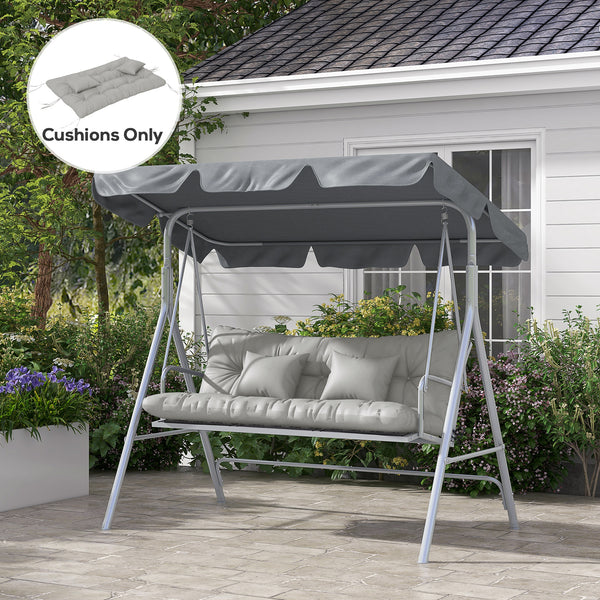 Outdoor Seat Cushions Back Cushion with 2 Pillows, Water Repellent Seat Pads for 3-Seater Chair, Swing, Sofa, CUSHIONS ONLY, NO SWING, Light Grey