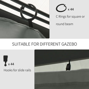 10' x 12' Universal Gazebo Sidewall Set with 4 Panels, Hooks/C-Rings Included for Pergolas & Cabanas, Dark Grey
