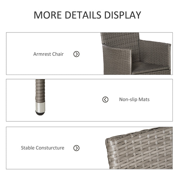 2 Pieces Outdoor PE Rattan Dining Chairs Set with Cushion, Garden Armchair with Armrests, High Backrest, Metal Frame Patio Wicker Furniture, Grey