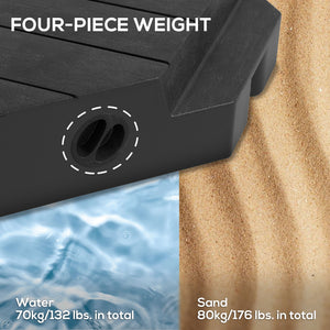 4 Piece Patio Cantilever Umbrella Base Weight Set, Outdoor Offset Umbrella Weights for Umbrella Stand, 132 lb. Capacity Water or 176 lb. Capacity Sand, Black