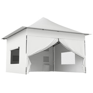 12 x 12 ft Pop Up Canopy Tent with Peak Top, UPF 50+ 420D Fabric, Outdoor Instant Portable Canopy Shelter with Sidewalls, Side Pockets, Wheeled Carry Bag, Sandbags, Silver