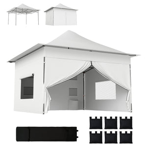 12 x 12 ft Pop Up Canopy Tent with Peak Top, UPF 50+ 420D Fabric, Outdoor Instant Portable Canopy Shelter with Sidewalls, Side Pockets, Wheeled Carry Bag, Sandbags, Silver