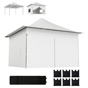 12 x 12 ft Pop Up Canopy Tent with Peak Top, UPF 50+ 420D Fabric, Outdoor Instant Portable Canopy Shelter with Sidewalls, Side Pockets, Wheeled Carry Bag, Sandbags, Silver