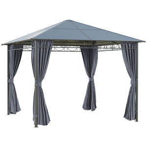 10' x 10' Polycarbonate Hardtop Gazebo Canopy, Outdoor Patio Gazebo with Aluminum Frame & Curtains, Dark Grey