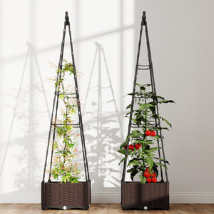 Raised Bed for Garden, Raised Garden Bed Planter Box with Trellis and Self Watering, Tomato Cage with Drainage Holes and Plugs for Climbing Plants Flowers Vegetable Herbs, 40 x 40 x 175 cm