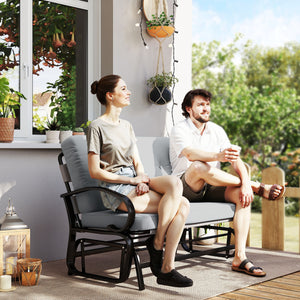 Outdoor Glider Bench, 2-Person Patio Rocker Loveseat with Tufted Cushions, Steel Frame for Porch, Garden Backyard, Gray